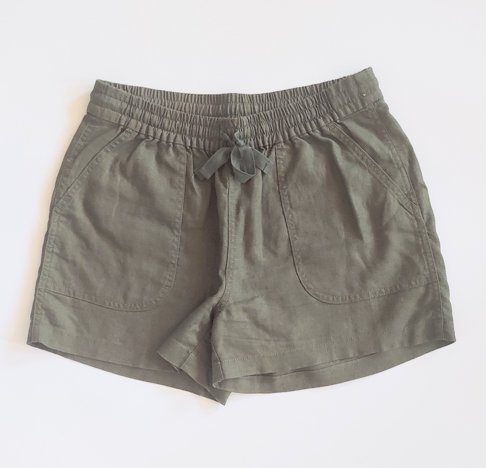 Point Sur Linen Blend Casual Drawstring Shorts Womens Size XS Pockets Green